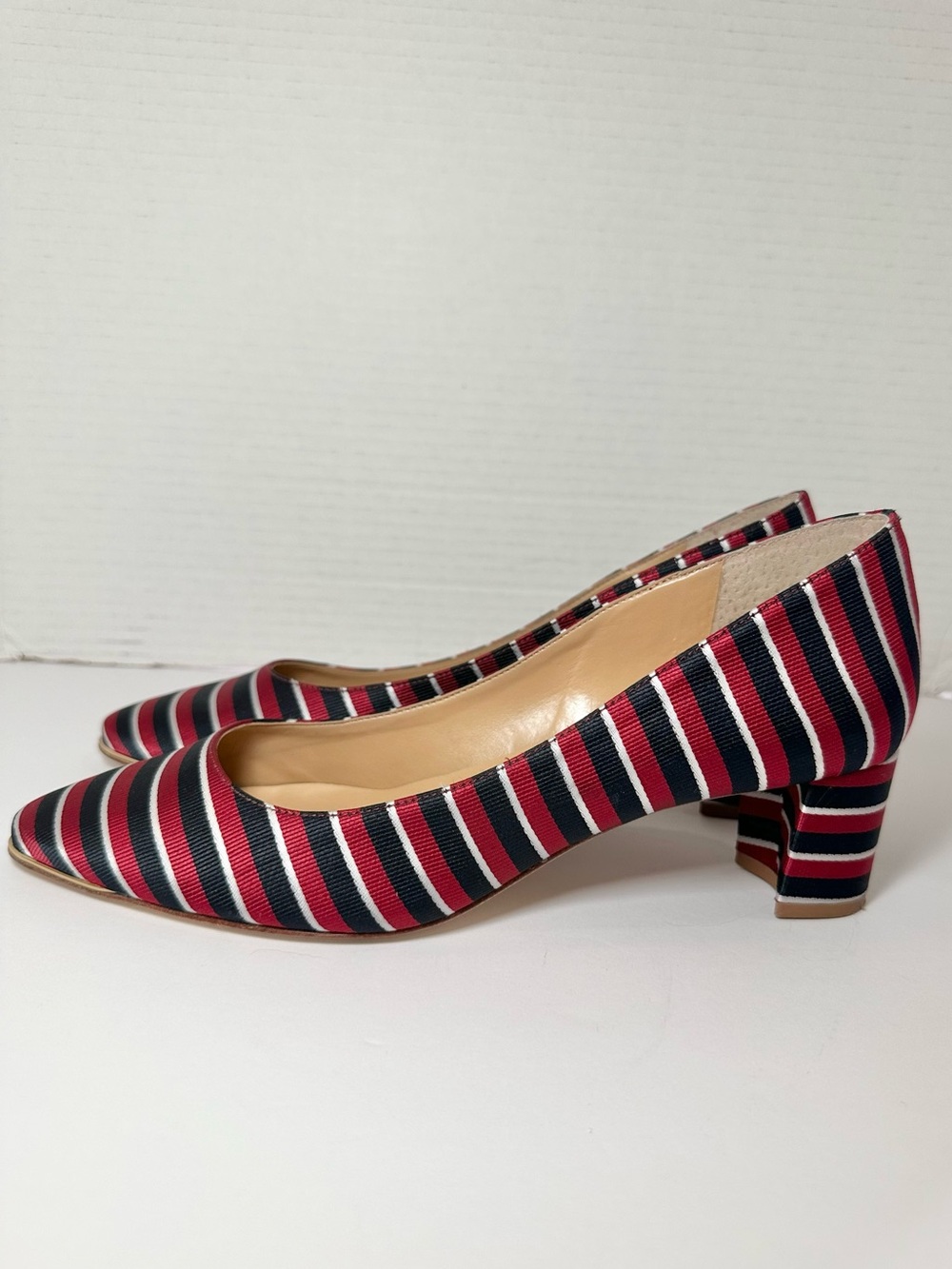 Talbots Women’s Red, White & Blue Stripe Kelsey Block Almond Toe Pumps- Size 8 - Picture 3 of 11